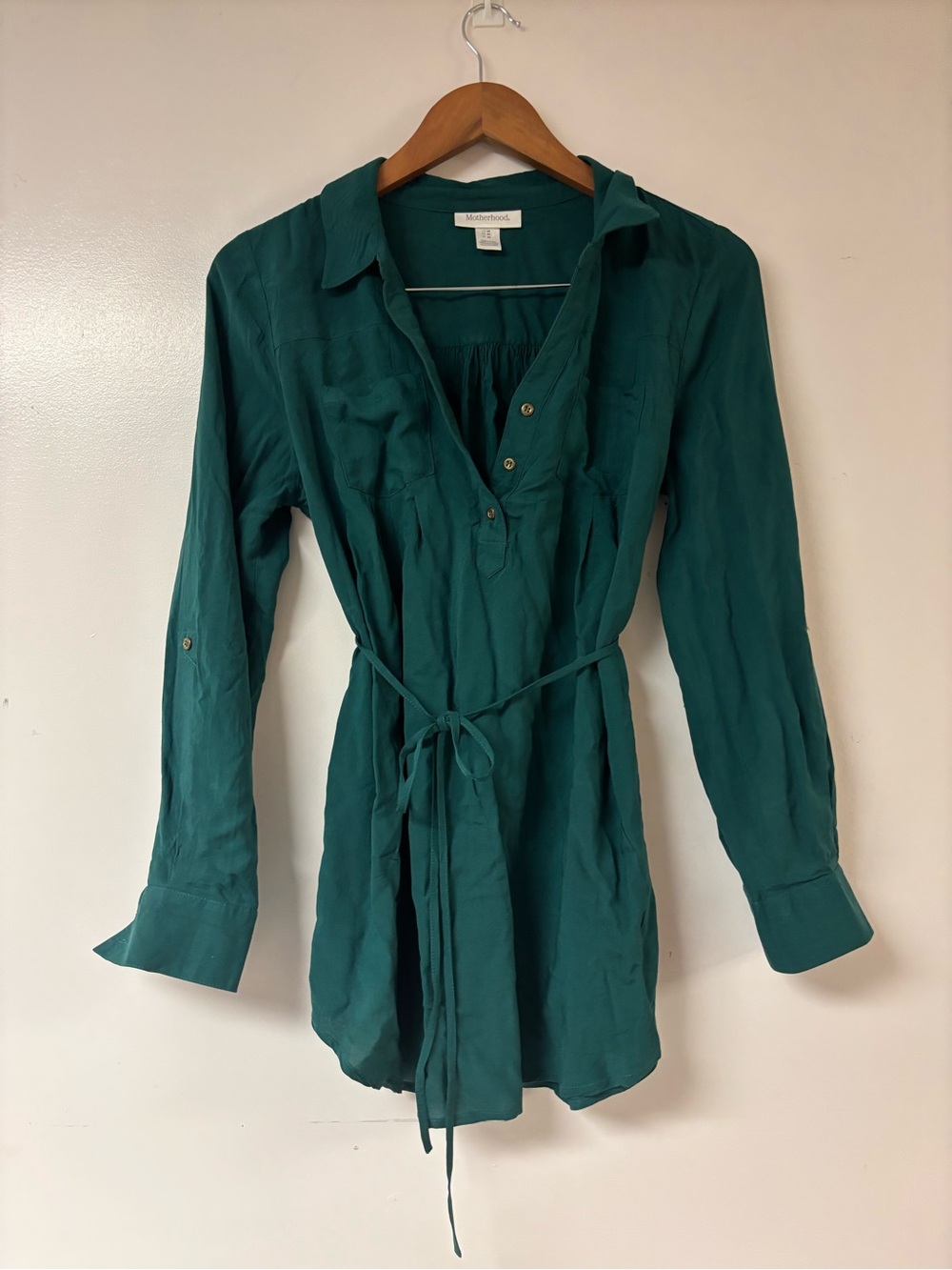Motherhood Maternity Teal Long-Sleeve Tie-Waist Tunic Size Medium